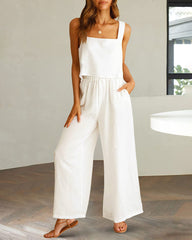 2 Piece Outfits Square Neck Tank Crop Top Wide Leg Pants Matching Lounge Set Tracksuit