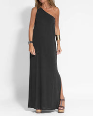 Elegant Solid Color One Shoulder Maxi Dress