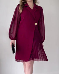 Solid Color Lapel Pleated Blazer Dress