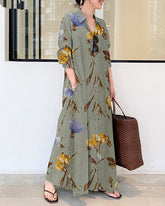 Long Sleeve Long Shirt Dress Printed Contrast Loose Plus Size Maxi Dresses