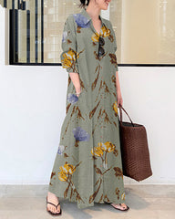 Long Sleeve Long Shirt Dress Printed Contrast Loose Plus Size Maxi Dresses