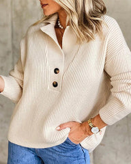 Snap-Buttons Foldover Collar Knitted Pullover Sweater Tops