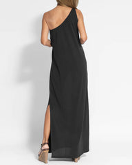 Elegant Solid Color One Shoulder Maxi Dress