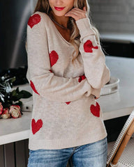Valentine's Day Loose Love V-neck Knitted Sweater