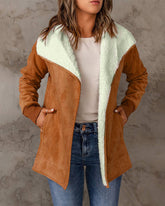 Fleece Long Sleeve Warm Teddy Coat Lapel Cardigan With Pocket