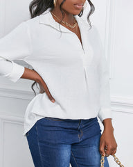 Half Sleeve V-Neck Shirts Loose Casual Chiffon Collared Tunic Work Blouse