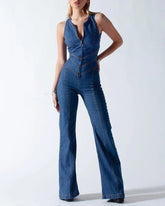 Slim Fit Sleeveless Fashion Street Retro Style High Waist Denim Jumpsuit
