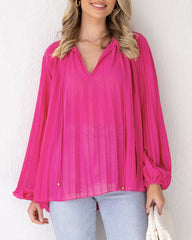 Pink Pleated V-neck Blouse