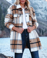 Flannel Shacket Jacket Plaid Lapel Button Down Long Sleeve Oversized Shirts with Pocket