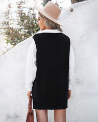 Solid Color Loose V-neck Sleeveless Vest Sweater Dresses