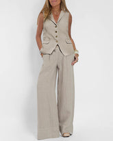 Chic Two Pieves Suits Lapel Sleeveless Vest and Wide Leg Pants Sets