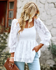 Frill Blouse Crop Top Vintage Square Neck Long Sleeve Ruched Shirt