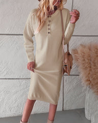 Sweater Maxi Dress Long Sleeve Button V Neck Knitted Dresses Oversized Loose Fashion Streetwear