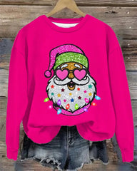 Women's Shiny Santa Print Round Neck Sweatshirt