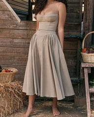 Spaghetti Strap A-line Midi Dress