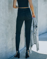 High-waist Solid Color Elastic Small Feet Pants Jeans