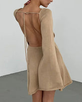 Elegant Backless Lace-up Bell Sleeve Mini Dress