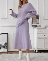 Elegant Knitted Two Pieces Sets One-shoulder Sweater Top Elastic Waist Fishtail Skirt