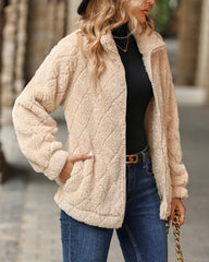 Zipper Plaid Fleece Pockets Women's Coat Cardigan