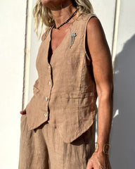 Casual Two-piece Slim Fit Sleeveless Vest Wide Leg Pants Set