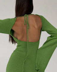 Elegant Backless Lace-up Bell Sleeve Ruffled Hem Mini Dress