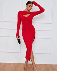 Sexy Hollow Slit Long Sleeve Dress