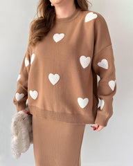 Chic Two-piece Set Hearts Knit Pullover and Hip Wrap Skirt