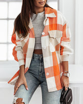 Women Flannel Plaid Light Weight Jacket Shirts Long Sleeve Button Down Shirts Coats