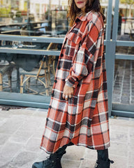 Flannel Wool Blend Plaid Lapel Button Down Shirt Long Sleeve Shacket Jacket with Pockets