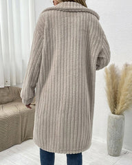 Fuzzy Faux Shearling Lapel Button Down Fleece Outwear Flannel Jacket