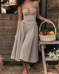 Spaghetti Strap A-line Midi Dress