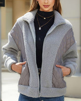 Long Sleeve Cardigan Zippered Plush Patchwork Women's Jacket