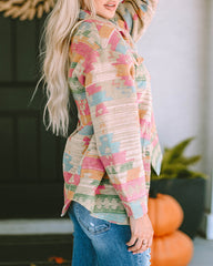Multicolor Western Aztec Print Button Flap Pocket Shacket