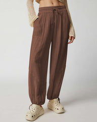 Drawstring Waist Plain Wide Leg Pants