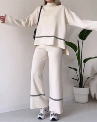 Casual Two-pieces Outfits Solid Color Casual Top Loose Bootcut Trousers Pants Sets