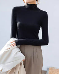 Half High Neck Long Sleeve Thread Slim-fit T-shirt