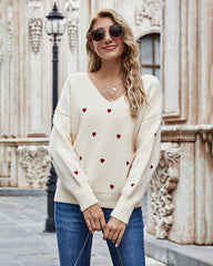 Drop Shoulder Heart Embroidered Jumper