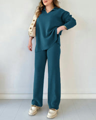 Solid Color Loose Hem Slit Two-piece Sweater Set