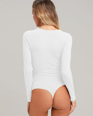 V-neck Lace Trim Long-sleeved Bodysuits