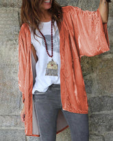 Vintage Velvet Cardigan Three Quarter Sleeve Thin Solid Color Loose Women's Cardigan