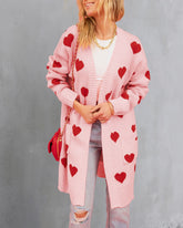 Heart Graphic Open Front Cardigan with Pockets