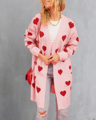 Heart Graphic Open Front Cardigan with Pockets