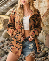 Retro Pattern Lapel Long Sleeve Plush Jacket