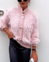 Women's Faux Fur Sweater Cardigan Knitted Turtleneck Jumper Fluffy Coat