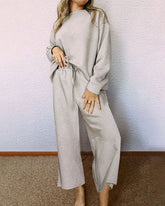 Casual Two Piece Set Dropped Shoulder Top and Pants Set