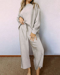 Casual Two Piece Set Dropped Shoulder Top and Pants Set