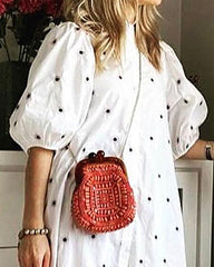 Dot Printed Women Dress Elegant Loose Lantern Half Sleeve Midi Dresses
