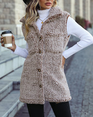 Lapel Sleeveless Long Loose Casual Double-sided Velvet Cardigan Vest Jacket