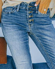 High-waist Jeans Stitching Buttons Micro-flared Pants