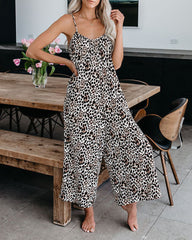 Sleeveless Loose Jumpsuit Adjustable Strap One Piece Jumpsuit with Pockets